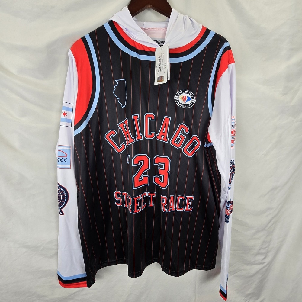 Nascar Chicago Street Race‎ Long Sleeve Hooded Shirt XL SPF 50 Stay Dry NWT